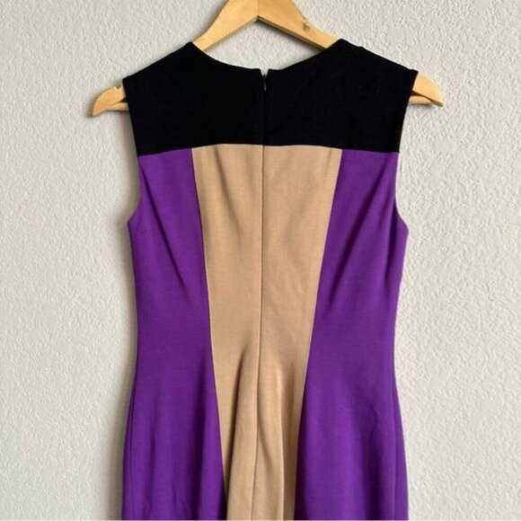 Cache Women's Size 2 Purple Black Tan Contour Colorblock Dress SheathFitted! - Picture 6 of 10